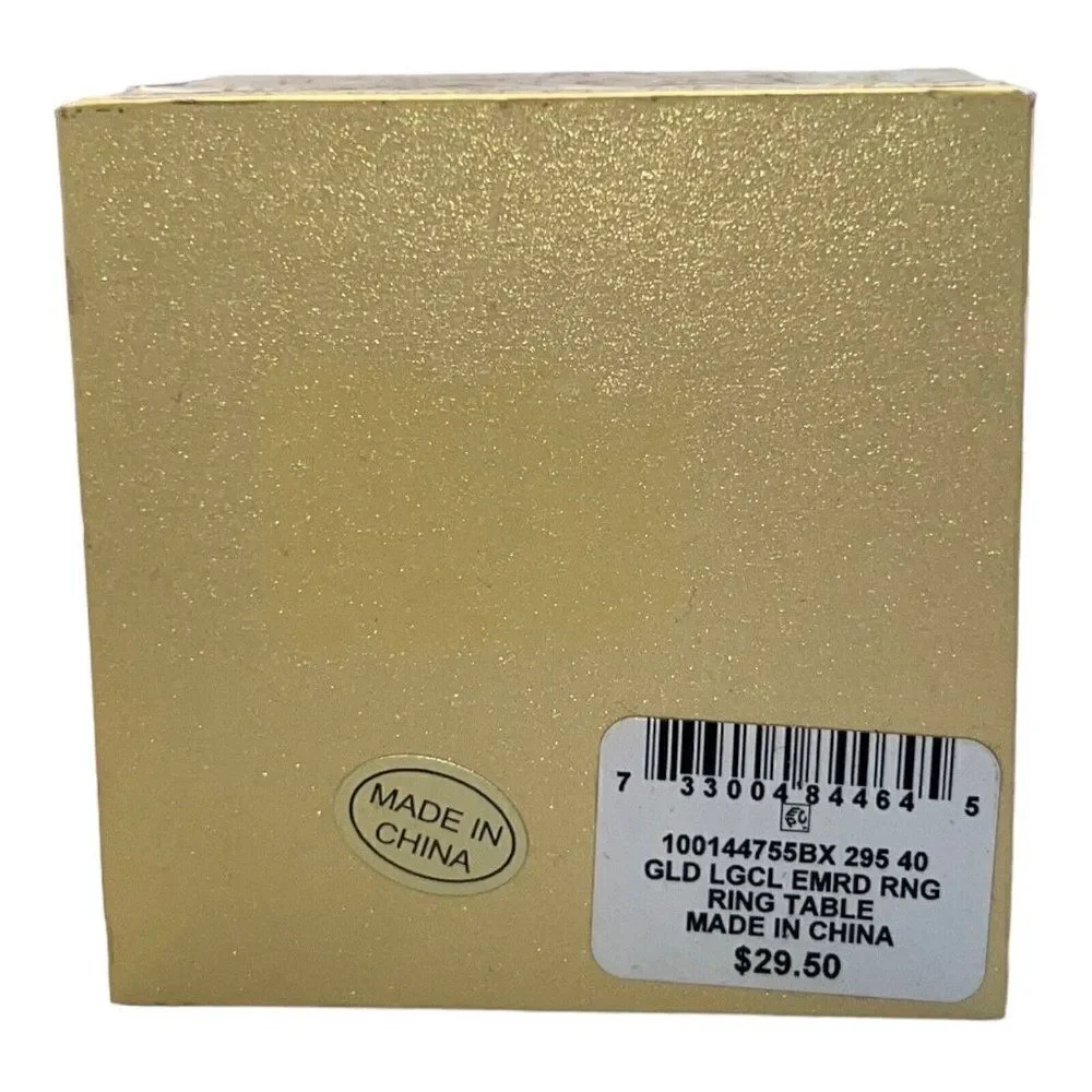 Charter Club Gold Tone Emerald-Crystal Engagement Ring Size 10 New